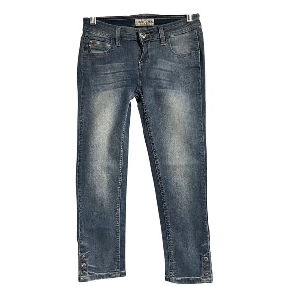 Guess Womens Blue Mid-Rise Cropped Skinny Jeans Size 25 Button Hem Stretch Denim - Picture 1 of 9